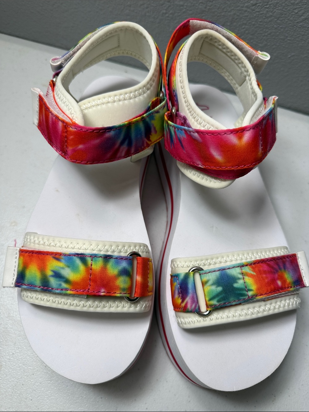 Sugar Rainbow Tie-Dye Strap Sandals - White and Multi